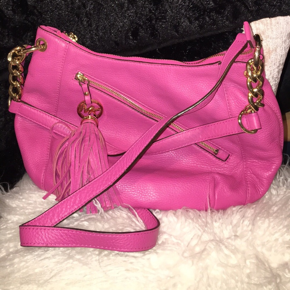 Michael Kors MK pebbled leather hot pink bag